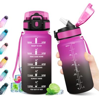 KollyKolla Trinkflasche 500ml, Auslaufsicher & Zeitmarkierung, BPA-frei, Wasserflasche Motivierende mit Strohhalm für Sport, Schule, Fitnessstudio, Wandern, Fahrrad, Outdoor KollyKolla Trinkflasche 500ml, Auslaufsicher & Zeitmarkierung, BPA-frei, Wasserflasche Motivierende mit Strohhalm für Sport, Schule, Fitnessstudio, Wandern, Fahrrad, Outdoor