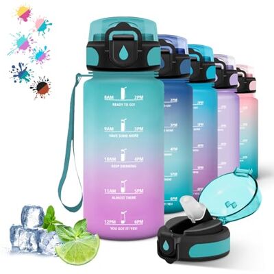 Grsta Trinkflasche Kinder 500ml, Wasserflasche mit Strohhalm, Leicht zu Reinigen, Flasche uhrzeit, Auslaufsicher, Wasserflasche mit Zeitmarkierung für Schule, Reisen, Camping, Grün-Rosa Grsta Trinkflasche Kinder 500ml, Wasserflasche mit Strohhalm, Leicht zu Reinigen, Flasche uhrzeit, Auslaufsicher, Wasserflasche mit Zeitmarkierung für Schule, Reisen, Camping, Grün-Rosa