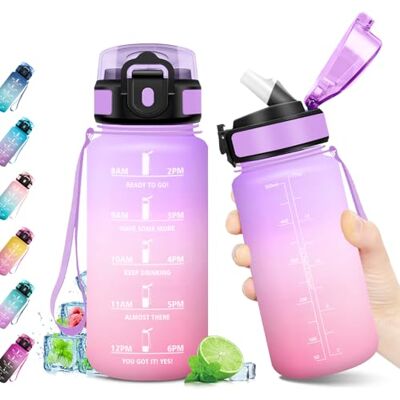 KollyKolla Trinkflasche 500ml, Sportflasche BPA-frei, Auslaufsicher, Trinkflasche mit Strohhalm, Wasserflasche mit Zeitmarkierung für Fitness, Fahrrad, Büro, Schule, Outdoor, Erwachsene, Sprudel geeignet KollyKolla Trinkflasche 500ml, Sportflasche BPA-frei, Auslaufsicher, Trinkflasche mit Strohhalm, Wasserflasche mit Zeitmarkierung für Fitness, Fahrrad, Büro, Schule, Outdoor, Erwachsene, Sprudel geeignet