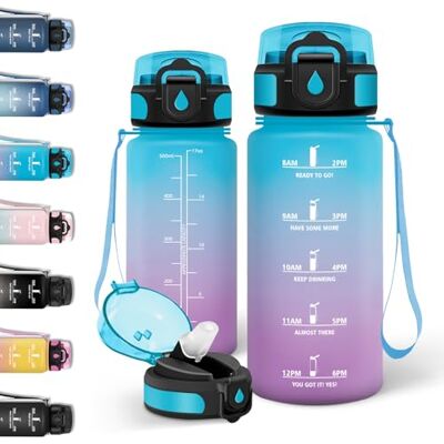 Motswedi Trinkflasche 0.5l, Trinkflasche Kohlensäure Geeignet, mit Strohhalm, Wasserflasche Kinder, Auslaufsicheres Schlossdesign, Wasserflasche Mit Zeitstempel, Flasche für Schule, Reisen Blau&Lila Motswedi Trinkflasche 0.5l, Trinkflasche Kohlensäure Geeignet, mit Strohhalm, Wasserflasche Kinder, Auslaufsicheres Schlossdesign, Wasserflasche Mit Zeitstempel, Flasche für Schule, Reisen Blau&Lila