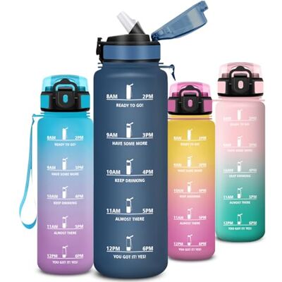 Mujigaga Wasserflasche 1l mit Strohhalm, Trinkflasche mit Zeitmarkierung und Schnürung, Auslaufsichere Trinkflasche Sport, Flasche mit Sichere Verriegelung, flasche für Arbeit, Fitness, Fahrrad, Outdoor Mujigaga Wasserflasche 1l mit Strohhalm, Trinkflasche mit Zeitmarkierung und Schnürung, Auslaufsichere Trinkflasche Sport, Flasche mit Sichere Verriegelung, flasche für Arbeit, Fitness, Fahrrad, Outdoor