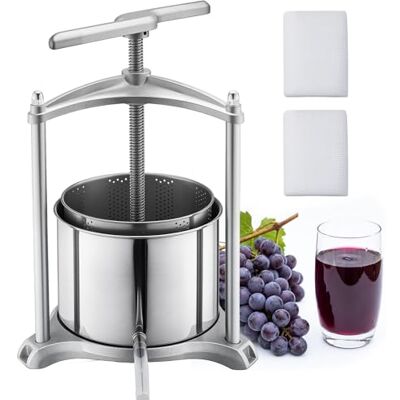 VEVOR Manuelle Beerenpresse 6 L aus Edelstahl (Innenbehälter), Weinpresse und Obstpresse für Äpfel, Weintrauben, Orangen und Gemüse, Apfelpresse mit 2 Filterbeuteln & T-förmigem Griff, Saftpresse VEVOR Manuelle Beerenpresse 6 L aus Edelstahl (Innenbehälter), Weinpresse und Obstpresse für Äpfel, Weintrauben, Orangen und Gemüse, Apfelpresse mit 2 Filterbeuteln & T-förmigem Griff, Saftpresse