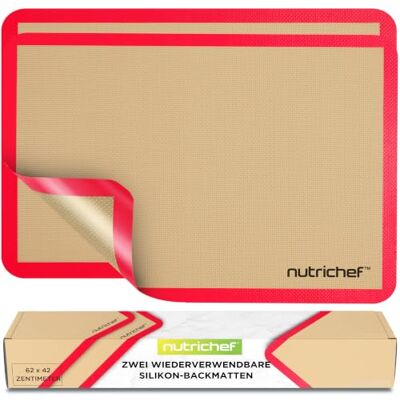 NutriChef Dauerbackfolie 2er Set – Silikon Backmatte 42x62 cm, Antihaft, PFAS-frei & BPA-frei, Hitzebeständig 250°C, Wiederverwendbares Backpapier NutriChef Dauerbackfolie 2er Set – Silikon Backmatte 42x62 cm, Antihaft, PFAS-frei & BPA-frei, Hitzebeständig 250°C, Wiederverwendbares Backpapier