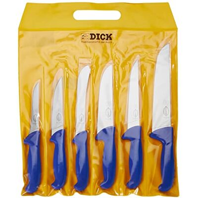 F.Dick F. DICK Messer Set ErgoGrip 6-teilig (Blockmesser 18, 23 cm, Stechmesser 15, Sortiermesser 18 cm, Ausbeinmesser 13 cm, HRC 56°), Edelstahl, Blau, 36.4 cm F.Dick F. DICK Messer Set ErgoGrip 6-teilig (Blockmesser 18, 23 cm, Stechmesser 15, Sortiermesser 18 cm, Ausbeinmesser 13 cm, HRC 56°), Edelstahl, Blau, 36.4 cm