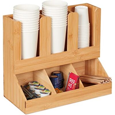 Relaxdays Kaffee Organizer, 6 Fächer, Bambus, HBT: 29,5 x 34,5 x 17 cm, Kaffeestation Milch, Zucker, Kaffeebecher, Natur Relaxdays Kaffee Organizer, 6 Fächer, Bambus, HBT: 29,5 x 34,5 x 17 cm, Kaffeestation Milch, Zucker, Kaffeebecher, Natur