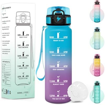 Baramumu Trinkflasche, 500ML BPA-Frei, Wasserflasche, Mit Zeitstempel, Trinkflasche Kinder, Auslaufsicheres Schlossdesign, Flasche Kinder Auslaufsicherfür Schule, Yoga, Camping Blau&Lila Baramumu Trinkflasche, 500ML BPA-Frei, Wasserflasche, Mit Zeitstempel, Trinkflasche Kinder, Auslaufsicheres Schlossdesign, Flasche Kinder Auslaufsicherfür Schule, Yoga, Camping Blau&Lila