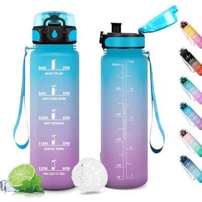 KollyKolla Trinkflasche 500ml, Sport Trinkflasche Kohlensäure Geeignet, Fahrrad mit Zeitmarkierung und Filter, Wasserflasche Auslaufsicher, für Kinder, Outdoor, Camping, Büro, Sport, Fitness KollyKolla Trinkflasche 500ml, Sport Trinkflasche Kohlensäure Geeignet, Fahrrad mit Zeitmarkierung und Filter, Wasserflasche Auslaufsicher, für Kinder, Outdoor, Camping, Büro, Sport, Fitness