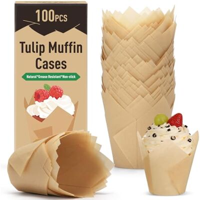 Alyvisun 100 Stück Tulpen Muffinförmchen förmchen Papier, Muffin Förmchen Papier für Cupcakes und Muffins, Nicht Haftende Backförmchen für Zuhause Partys und Bäckereien, Brown Alyvisun 100 Stück Tulpen Muffinförmchen förmchen Papier, Muffin Förmchen Papier für Cupcakes und Muffins, Nicht Haftende Backförmchen für Zuhause Partys und Bäckereien, Brown