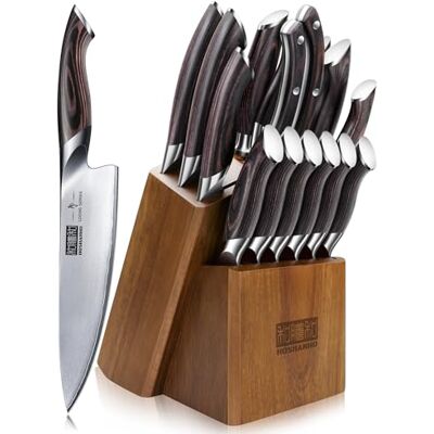 HOSHANHO Messerblock Set mit 16-TLG, Kochmesser Set Multifunktionalen Messerset aus Edelstahl, Ultrascharfes Küchenmesser Set mit Schärfer HOSHANHO Messerblock Set mit 16-TLG, Kochmesser Set Multifunktionalen Messerset aus Edelstahl, Ultrascharfes Küchenmesser Set mit Schärfer