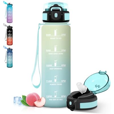 Grsta Trinkflasche 1l, Wasserflasche Auslaufsichere, Trinkflasche Sport mit Sichere Verriegelung, Mit Zeitmarkierung und Schnürung, Flasche mit Strohhalm für Job, Uni, Fitnessstudio Grsta Trinkflasche 1l, Wasserflasche Auslaufsichere, Trinkflasche Sport mit Sichere Verriegelung, Mit Zeitmarkierung und Schnürung, Flasche mit Strohhalm für Job, Uni, Fitnessstudio