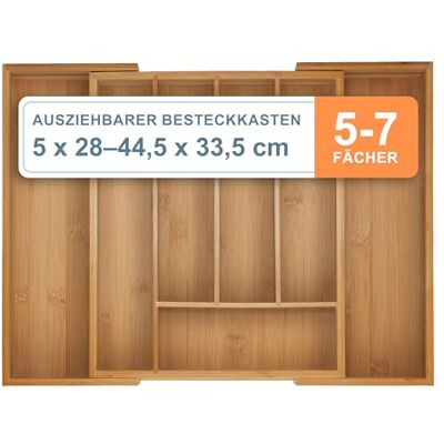 Relaxdays Besteckkasten, 5–7 Fächer, ausziehbarer Besteck Schubladeneinsatz, HxBxT: 5 x 28-44,5 x 33,5 cm, Bambus, Natur Relaxdays Besteckkasten, 5–7 Fächer, ausziehbarer Besteck Schubladeneinsatz, HxBxT: 5 x 28-44,5 x 33,5 cm, Bambus, Natur
