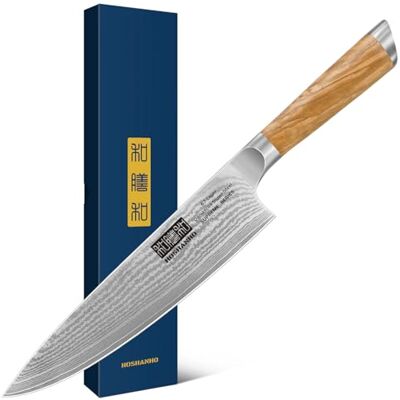 HOSHANHO Damastmesser Küchenmesser 20cm, 67 Schichten Damaststahl Kochmesser, Extra Scharfes professionell Messer mit Ergonomischem Olivfarbenem Griff HOSHANHO Damastmesser Küchenmesser 20cm, 67 Schichten Damaststahl Kochmesser, Extra Scharfes professionell Messer mit Ergonomischem Olivfarbenem Griff