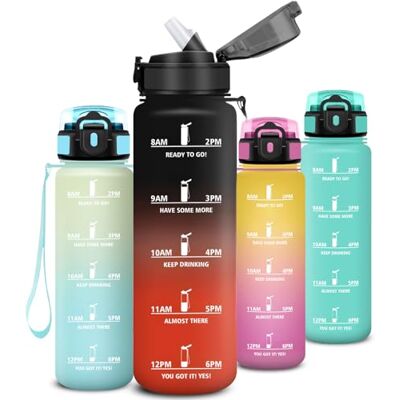 Mujigaga Trinkflasche 1l, Wasserflasche Auslaufsichere, Trinkflasche Sport mit Sichere Verriegelung, Water Bottle Mit Zeitmarkierung und Schnürung, Flasche mit Strohhalm für Uni, Arbeit, Fahrrad, Outdoor Mujigaga Trinkflasche 1l, Wasserflasche Auslaufsichere, Trinkflasche Sport mit Sichere Verriegelung, Water Bottle Mit Zeitmarkierung und Schnürung, Flasche mit Strohhalm für Uni, Arbeit, Fahrrad, Outdoor