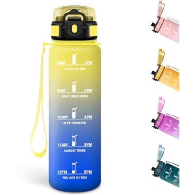 Motswedi Trinkflasche, 500ML BPA-Frei, Wasserflasche, Auslaufsicheres Schlossdesign, Flasche, Trinkflasche Sport Mit Zeitmarkierung, Trinkflaschen für Schule, Sport, Yoga, Camping Auslaufsichere Gelb&Blau Motswedi Trinkflasche, 500ML BPA-Frei, Wasserflasche, Auslaufsicheres Schlossdesign, Flasche, Trinkflasche Sport Mit Zeitmarkierung, Trinkflaschen für Schule, Sport, Yoga, Camping Auslaufsichere Gelb&Blau