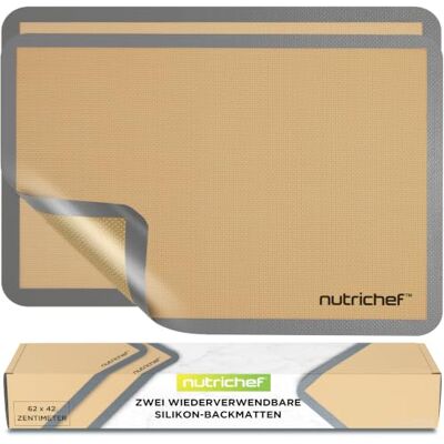 NutriChef Dauerbackfolie 2er Set – Silikon Backmatte 42x62 cm, Antihaft, PFAS-frei & BPA-frei, Hitzebeständig 250°C, Wiederverwendbares Backpapier, Grau, L NutriChef Dauerbackfolie 2er Set – Silikon Backmatte 42x62 cm, Antihaft, PFAS-frei & BPA-frei, Hitzebeständig 250°C, Wiederverwendbares Backpapier, Grau, L