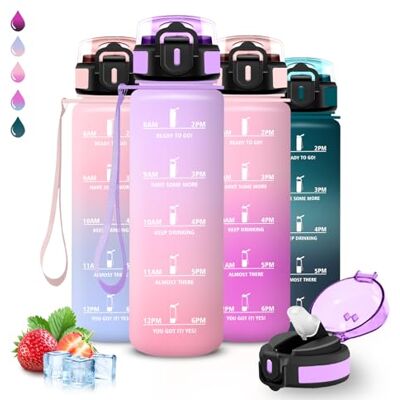 Grsta Trinkflasche 1l, Trinkflasche Sport, Wasserflasche mit Strohhalm, Leicht zu Reinigen, Wasserflasche Auslaufsicher, mit Motivierendem Slogan, Flasche mit Zeitmarkierung, für Schule, Yoga, Camping, Büro Grsta Trinkflasche 1l, Trinkflasche Sport, Wasserflasche mit Strohhalm, Leicht zu Reinigen, Wasserflasche Auslaufsicher, mit Motivierendem Slogan, Flasche mit Zeitmarkierung, für Schule, Yoga, Camping, Büro