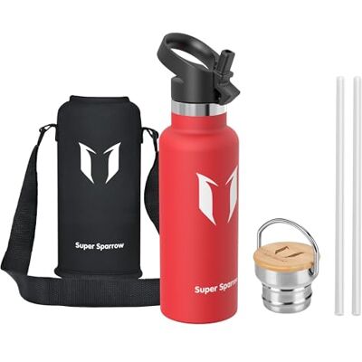 Super Sparrow Edelstahl Trinkflasche- 0.5L/0.75L/1L- Thermosflasche mit Strohhalm Wasserflasche Auslaufsicher, Thermoskanne BPA-Frei & Kalt & Heiß TwistTrail mit Trinkhalmdeckel, Ringdeckel &Sleeve Super Sparrow Edelstahl Trinkflasche- 0.5L/0.75L/1L- Thermosflasche mit Strohhalm Wasserflasche Auslaufsicher, Thermoskanne BPA-Frei & Kalt & Heiß TwistTrail mit Trinkhalmdeckel, Ringdeckel &Sleeve