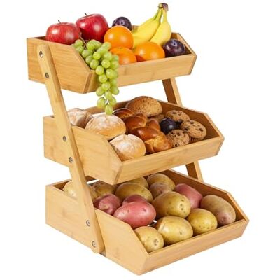 Relaxdays Obst Etagere Bambus, 3 Etagen, HBT 41x33x30 cm, Korbetagere für Obst, Gemüse & Gebäck, Obstschale Küche, natur Relaxdays Obst Etagere Bambus, 3 Etagen, HBT 41x33x30 cm, Korbetagere für Obst, Gemüse & Gebäck, Obstschale Küche, natur