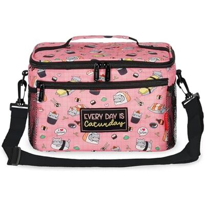 LEGAMI Lunchbag für das Mittagessen, Thema Sushi Cat, Lunchbag für das Mittagessen, großes Fassungsvermögen 7,7 Liter, verstellbarer Schultergurt, 28 x 17 x 15 cm LEGAMI Lunchbag für das Mittagessen, Thema Sushi Cat, Lunchbag für das Mittagessen, großes Fassungsvermögen 7,7 Liter, verstellbarer Schultergurt, 28 x 17 x 15 cm