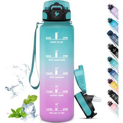 Grsta Trinkflasche 1L, Wasserflasche mit Strohhalm, Trinkflasche Sport, Kann mit Dir Tragen, Wasserflasche Auslaufsicher mit Uhrzeit, Flasche Erwachsene für Fitness, Wandern, Camping, Yoga Grsta Trinkflasche 1L, Wasserflasche mit Strohhalm, Trinkflasche Sport, Kann mit Dir Tragen, Wasserflasche Auslaufsicher mit Uhrzeit, Flasche Erwachsene für Fitness, Wandern, Camping, Yoga