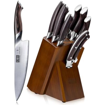 HOSHANHO Messerblock Set mit 8-TLG, Profi Messerset mit Holzblock, Scharf Edelstahl Küchenmesser Set Kochmesser Set für Küche HOSHANHO Messerblock Set mit 8-TLG, Profi Messerset mit Holzblock, Scharf Edelstahl Küchenmesser Set Kochmesser Set für Küche