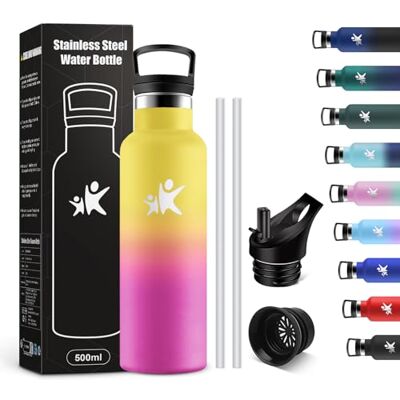 KollyKolla Thermosflasche 500ml, Trinkflasche Kohlensäure Geeignet, Auslaufsicher Wasserflasche mit Strohhalm, BPA-Frei, Isolierflasche Doppelwandig, Wasserflasche für Schule, Camping, Reisen KollyKolla Thermosflasche 500ml, Trinkflasche Kohlensäure Geeignet, Auslaufsicher Wasserflasche mit Strohhalm, BPA-Frei, Isolierflasche Doppelwandig, Wasserflasche für Schule, Camping, Reisen