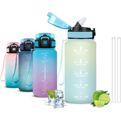 Mujigaga Wasserflasche- 500ml- Trinkflasche Kinder, Flasche mit Strohhalm, Leicht zu Reinigen, Trinkflasche Auslaufsicher, Wasserflasche mit zeitmarkierung für Schule, Reisen, Running, Camping, Yoga Mujigaga Wasserflasche- 500ml- Trinkflasche Kinder, Flasche mit Strohhalm, Leicht zu Reinigen, Trinkflasche Auslaufsicher, Wasserflasche mit zeitmarkierung für Schule, Reisen, Running, Camping, Yoga