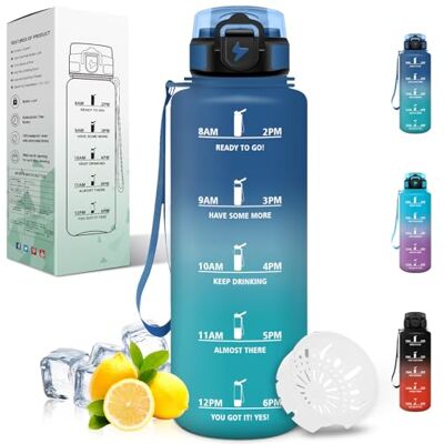 Motswedi Trinkflasche 1.5L, Sportflasche mit Zeitmarkierung und Filter, Trinkflasche Kohlensäure Geeignet, Auslaufsicher, Wasserflasche 1.5 Liter, für Wandern, Fahrrad, Gym, Camping, Blau & Grün Motswedi Trinkflasche 1.5L, Sportflasche mit Zeitmarkierung und Filter, Trinkflasche Kohlensäure Geeignet, Auslaufsicher, Wasserflasche 1.5 Liter, für Wandern, Fahrrad, Gym, Camping, Blau & Grün