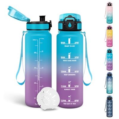 Motswedi Trinkflasche, 500ml BPA-Frei, Wasserflasche, Kohlensäure Geeignet, Trinkflasche Kinder Auslaufsicher, Mit Zeitstempel, Flasche für Fahrrad, Fitness, Yoga Blau&Lila Motswedi Trinkflasche, 500ml BPA-Frei, Wasserflasche, Kohlensäure Geeignet, Trinkflasche Kinder Auslaufsicher, Mit Zeitstempel, Flasche für Fahrrad, Fitness, Yoga Blau&Lila
