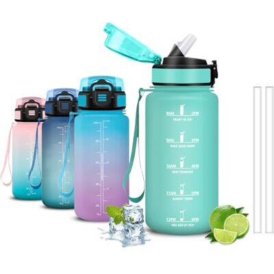 Mujigaga Trinkflasche Kinder, Trinkflasche 0.5 liter, Flasche mit Strohhalm, Kann mit Dir Tragen, Wasserflasche mit Zeitmarkierung, Auslaufsicher, für Schule, Büro, Reisen, Camping, Running Mujigaga Trinkflasche Kinder, Trinkflasche 0.5 liter, Flasche mit Strohhalm, Kann mit Dir Tragen, Wasserflasche mit Zeitmarkierung, Auslaufsicher, für Schule, Büro, Reisen, Camping, Running