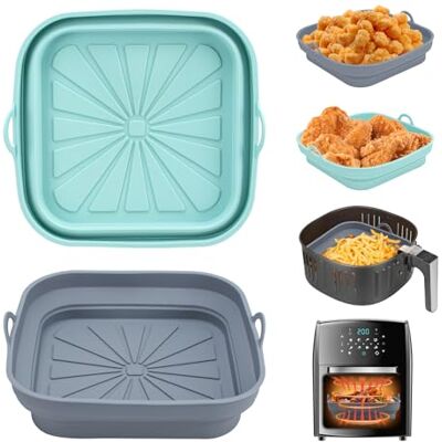 Alyvisun Luftfritteusen-Backformen, 2 Stück Silikon-Backform für Air Fryer Behälter, wiederverwendbarer quadratischer Korb, Matte für Airfryer, Mikrowelle, Ofen (Hellblau + Grau) Alyvisun Luftfritteusen-Backformen, 2 Stück Silikon-Backform für Air Fryer Behälter, wiederverwendbarer quadratischer Korb, Matte für Airfryer, Mikrowelle, Ofen (Hellblau + Grau)