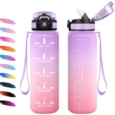 KollyKolla Trinkflasche 1L, Auslaufsicher Wasserflasche mit Strohhalm, Wasserflasche Kohlensäure Geeignet, Motivierende Trinkflasche mit Zeitmarkierung, Sportflasche für Sprudel, Klettern, Schule, Camping KollyKolla Trinkflasche 1L, Auslaufsicher Wasserflasche mit Strohhalm, Wasserflasche Kohlensäure Geeignet, Motivierende Trinkflasche mit Zeitmarkierung, Sportflasche für Sprudel, Klettern, Schule, Camping