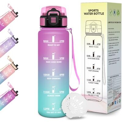 Motswedi Trinkflasche, 500ML BPA-Frei, Wasserflasche, Auslaufsicheres Schlossdesign, Gym Flasche, Flasche mit zeitmarkierung, Trinkflasche Kinder Auslaufsicher für Schule, Yoga, Läuft, Camping Rosa&Cyan Motswedi Trinkflasche, 500ML BPA-Frei, Wasserflasche, Auslaufsicheres Schlossdesign, Gym Flasche, Flasche mit zeitmarkierung, Trinkflasche Kinder Auslaufsicher für Schule, Yoga, Läuft, Camping Rosa&Cyan