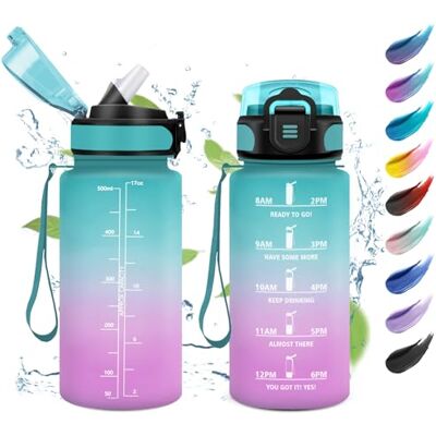 KollyKolla Trinkflasche 500ml, Wasserflasche mit Strohhalm, Kohlensäure Geeignet, Auslaufsicher Sportflasche mit Zeitmarkierung, für Schule, Camping KollyKolla Trinkflasche 500ml, Wasserflasche mit Strohhalm, Kohlensäure Geeignet, Auslaufsicher Sportflasche mit Zeitmarkierung, für Schule, Camping