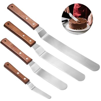 Elalove Winkelpalette Torte, 4-teiliges Torten Winkelpalette mit Holzgriff, Icing Spachtel, Edelstahl Tortenspachtel zum Dekorieren von Kuchen, Fondant und Backzubehör (4/6/8/10 Zoll), Silberfarben Elalove Winkelpalette Torte, 4-teiliges Torten Winkelpalette mit Holzgriff, Icing Spachtel, Edelstahl Tortenspachtel zum Dekorieren von Kuchen, Fondant und Backzubehör (4/6/8/10 Zoll), Silberfarben