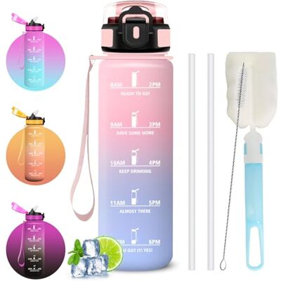 Mujigaga Trinkflasche Sport 1l, Trinkflasche Fitnessstudio, Wasserflasche Auslaufsicher,mit Sichere Verriegelung, Wasserflasche mit Strohbürste und Topfbürste, Flasche für Schule, fitnessstudio, Outdoor Mujigaga Trinkflasche Sport 1l, Trinkflasche Fitnessstudio, Wasserflasche Auslaufsicher,mit Sichere Verriegelung, Wasserflasche mit Strohbürste und Topfbürste, Flasche für Schule, fitnessstudio, Outdoor