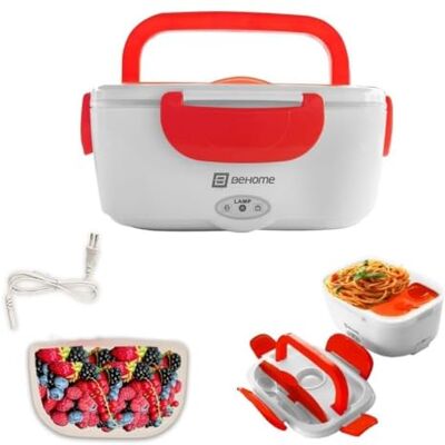BEHOME Elektrischer Lunchbox 1.5L, 2 herausnehmbare Behälter, Stahlheizplatte, mitgeliefertes Plastikbesteck, rot BEHOME Elektrischer Lunchbox 1.5L, 2 herausnehmbare Behälter, Stahlheizplatte, mitgeliefertes Plastikbesteck, rot