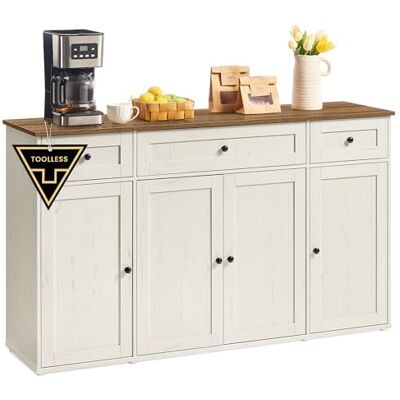 SONGMICS HOME Sideboard, superschnelle werkzeuglose Montage, Toolless-Technologie, Küchenschrank mit Arbeitsplatte, Buffetschrank, verstellbare Ablagen, vintageweiß-honigbraun BBK376WJ02 SONGMICS HOME Sideboard, superschnelle werkzeuglose Montage, Toolless-Technologie, Küchenschrank mit Arbeitsplatte, Buffetschrank, verstellbare Ablagen, vintageweiß-honigbraun BBK376WJ02