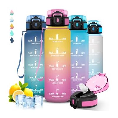 Grsta Trinkflasche 1l, Trinkflasche Sport, Wasserflasche mit Strohhalm, Leicht zu Reinigen, Flasche Auslaufsicher, Kann mit dir Tragen, Flasche Motivation, Wasserflasche für Wandern, Fitness, Yoga Grsta Trinkflasche 1l, Trinkflasche Sport, Wasserflasche mit Strohhalm, Leicht zu Reinigen, Flasche Auslaufsicher, Kann mit dir Tragen, Flasche Motivation, Wasserflasche für Wandern, Fitness, Yoga