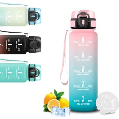 Mujigaga Wasserflasche- 500ml- Trinkflasche Kinder, Trinkflasche Kohlensäure Geeignet, mit Zeitmarkierung, Leicht zu Reinigen, Wasserflasche mit Uhrzeit, Flasche für Schule, Outdoor, Camping, Running Mujigaga Wasserflasche- 500ml- Trinkflasche Kinder, Trinkflasche Kohlensäure Geeignet, mit Zeitmarkierung, Leicht zu Reinigen, Wasserflasche mit Uhrzeit, Flasche für Schule, Outdoor, Camping, Running