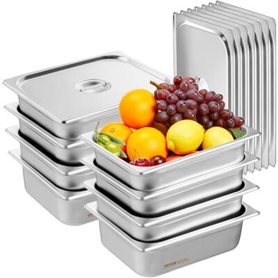 VEVOR GN 1/2 Gastronormbehälter, Edelstahl Behälter 8 Stk. 326 x 266 x 102 mm Speisebehälter mit Deckel, kommerzieller Warmhaltebehälter 6,25 L Tiefe für Speisen, Hotelpfanne Tisch Food Pan VEVOR GN 1/2 Gastronormbehälter, Edelstahl Behälter 8 Stk. 326 x 266 x 102 mm Speisebehälter mit Deckel, kommerzieller Warmhaltebehälter 6,25 L Tiefe für Speisen, Hotelpfanne Tisch Food Pan