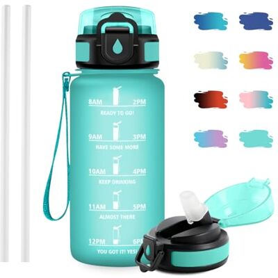 JAPORIA Trinkflasche 500ml, Auslaufsicher, Motivierende Trinkflasche mit Zeitmarkierung, Kohlensäure Geeignet, Wasserflasche mit Strohhalm, Wasserflasche für Radfahren, Camping, Büro, Wandern JAPORIA Trinkflasche 500ml, Auslaufsicher, Motivierende Trinkflasche mit Zeitmarkierung, Kohlensäure Geeignet, Wasserflasche mit Strohhalm, Wasserflasche für Radfahren, Camping, Büro, Wandern