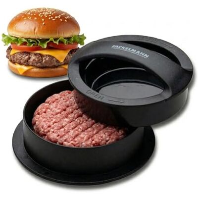 FACKELMANN Burgerpresse – Ø11 cm aus Kunststoff in Schwarz – Für gleichmäßig geformte Burger Patties, Einfache Handhabung, Spülmaschinengeeignet, Bruchfest FACKELMANN Burgerpresse – Ø11 cm aus Kunststoff in Schwarz – Für gleichmäßig geformte Burger Patties, Einfache Handhabung, Spülmaschinengeeignet, Bruchfest