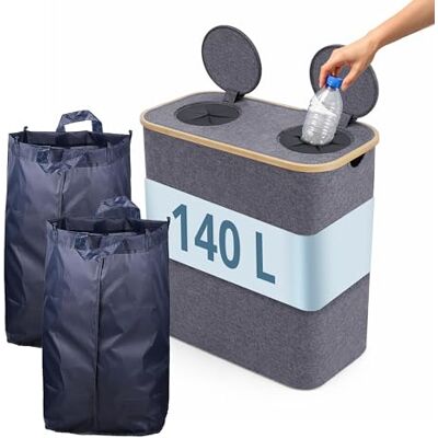 Relaxdays Pfandflaschen Sammelbehälter, 140 L, bis 60 Flaschen, 2 Innenbeutel, Flaschensammler für Glas & Plastik, grau Relaxdays Pfandflaschen Sammelbehälter, 140 L, bis 60 Flaschen, 2 Innenbeutel, Flaschensammler für Glas & Plastik, grau
