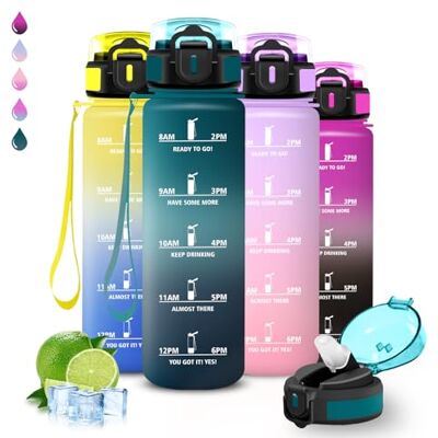 Grsta Trinkflasche, Trinkflasche 1l, Wasserflasche mit Strohhalm, Leicht zu Reinigen, Wasserflasche Auslaufsicher, Kann mit dir Tragen, Flasche Motivation, Flasche für Wandern, Fitness, Camping, Radfahren Grsta Trinkflasche, Trinkflasche 1l, Wasserflasche mit Strohhalm, Leicht zu Reinigen, Wasserflasche Auslaufsicher, Kann mit dir Tragen, Flasche Motivation, Flasche für Wandern, Fitness, Camping, Radfahren