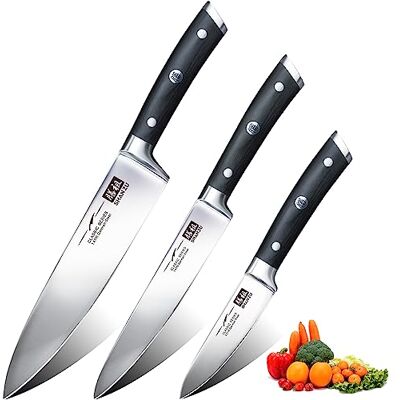 SHAN ZU Messerset 3-tlg, Profi Küchenmesser Kochmesser Set aus Deutscher Edelstahl Extra Scharfe Messer Set, 20cm Chefmesser & 15cm Allzweckmesser & 9.5cm Schälmesser SHAN ZU Messerset 3-tlg, Profi Küchenmesser Kochmesser Set aus Deutscher Edelstahl Extra Scharfe Messer Set, 20cm Chefmesser & 15cm Allzweckmesser & 9.5cm Schälmesser