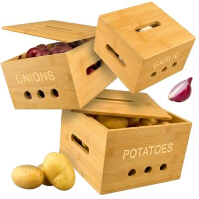 Relaxdays Aufbewahrungsboxen, 3 Größen, Kartoffelaufbewahrungsbox, natur Zwiebelbox, Knoblauchbehälter, Küche, Bambus Relaxdays Aufbewahrungsboxen, 3 Größen, Kartoffelaufbewahrungsbox, natur Zwiebelbox, Knoblauchbehälter, Küche, Bambus