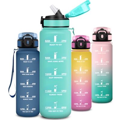 Mujigaga Wasserflasche 1l, Auslaufsichere Trinkflasche mit Zeitmarkierung und Schnürung, Trinkflasche Sport mit Strohhalm, Flasche mit Sichere Verriegelung, Water Bottle für Fitness, Fahrrad, Outdoor Mujigaga Wasserflasche 1l, Auslaufsichere Trinkflasche mit Zeitmarkierung und Schnürung, Trinkflasche Sport mit Strohhalm, Flasche mit Sichere Verriegelung, Water Bottle für Fitness, Fahrrad, Outdoor