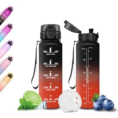 Mujigaga Trinkflasche 500ml, Trinkflasche Auslaufsicher, Wasserflasche mit Zeitmarkierung, Sichere Verriegelung, Flasche mit Uhrzeit, Leicht zu Reinigen, für Running, Schule, Outdoor, Camping, Büro Mujigaga Trinkflasche 500ml, Trinkflasche Auslaufsicher, Wasserflasche mit Zeitmarkierung, Sichere Verriegelung, Flasche mit Uhrzeit, Leicht zu Reinigen, für Running, Schule, Outdoor, Camping, Büro