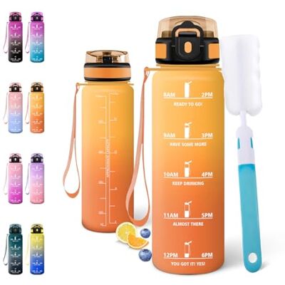 Motswedi Trinkflasche 500ml, Sport Wasserflasche, mit Bürste, Auslaufsicher, Trinkflasche Kohlensäure Geeignet, Flasche Sport, Wasserflasche Für Fitness, Schule und Büro, Bernstein Gelb Orange Motswedi Trinkflasche 500ml, Sport Wasserflasche, mit Bürste, Auslaufsicher, Trinkflasche Kohlensäure Geeignet, Flasche Sport, Wasserflasche Für Fitness, Schule und Büro, Bernstein Gelb Orange